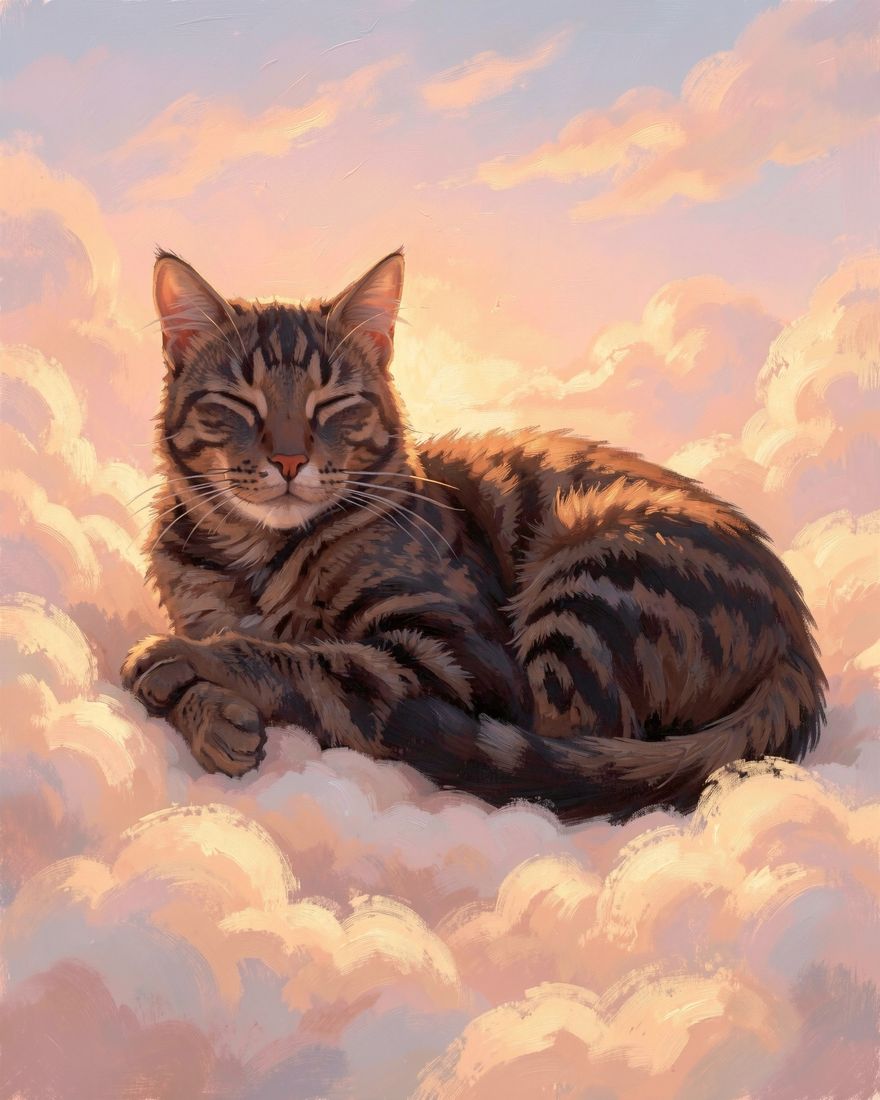Forever pet portrait of Mabel, a tabby cat, painted from a phone photo