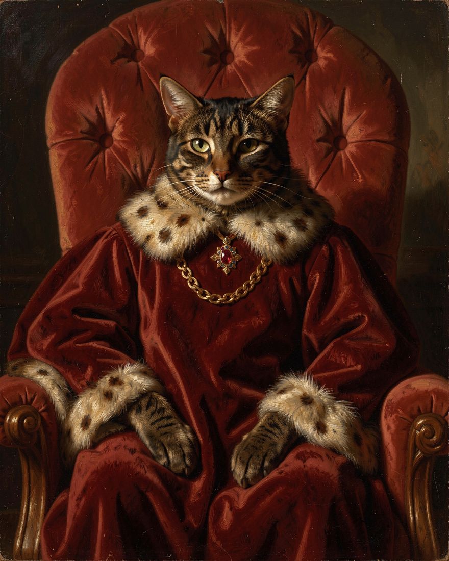 The Royal pet portrait of Mabel, a tabby cat, painted from a phone photo